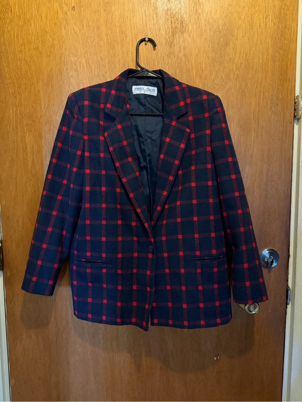 Pendleton Navy & Red Plaid Wool Blazer